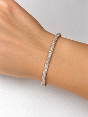 18K Yellow Gold Diamond Pavé THREE ROW DIAMOND BANGLE Bracelet